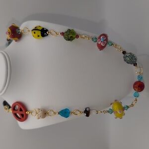 Handmade Colorful Forrest Theme Lampwork Glass Beaded Necklace 23"